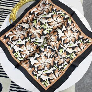 2/$30 NEW Camel Bronze Floral White Black Flower Printed Silky Fashion Scarf